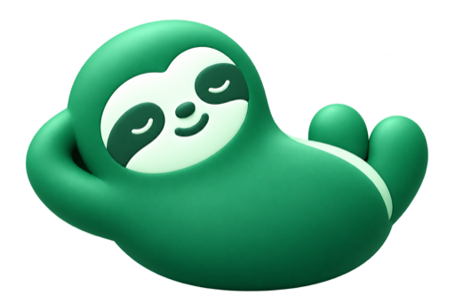 Je vertrouwde groene Freelance Life-mascotte, ontspannen tussen je werk en planning.